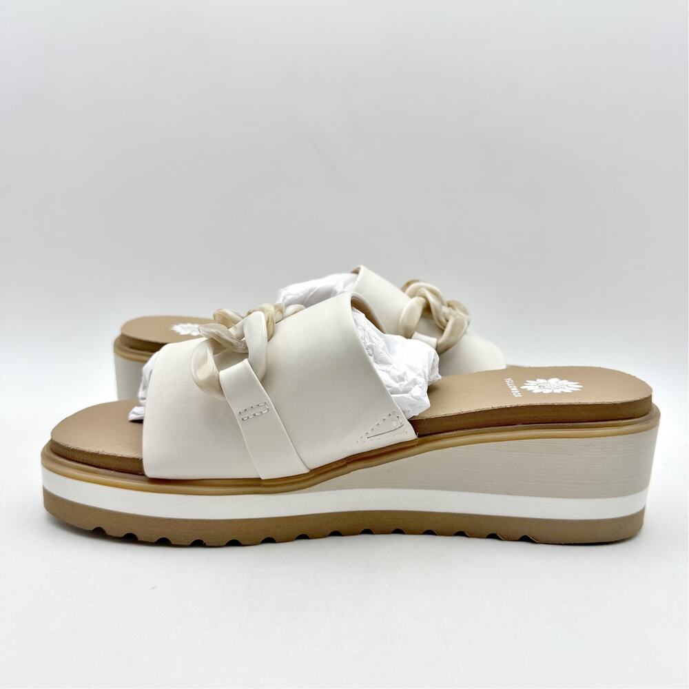 Yellow Box Womens Alora Wedge Slide Sandals US 7 M White Tan Vegan Leather NWOB - Picture 9 of 14